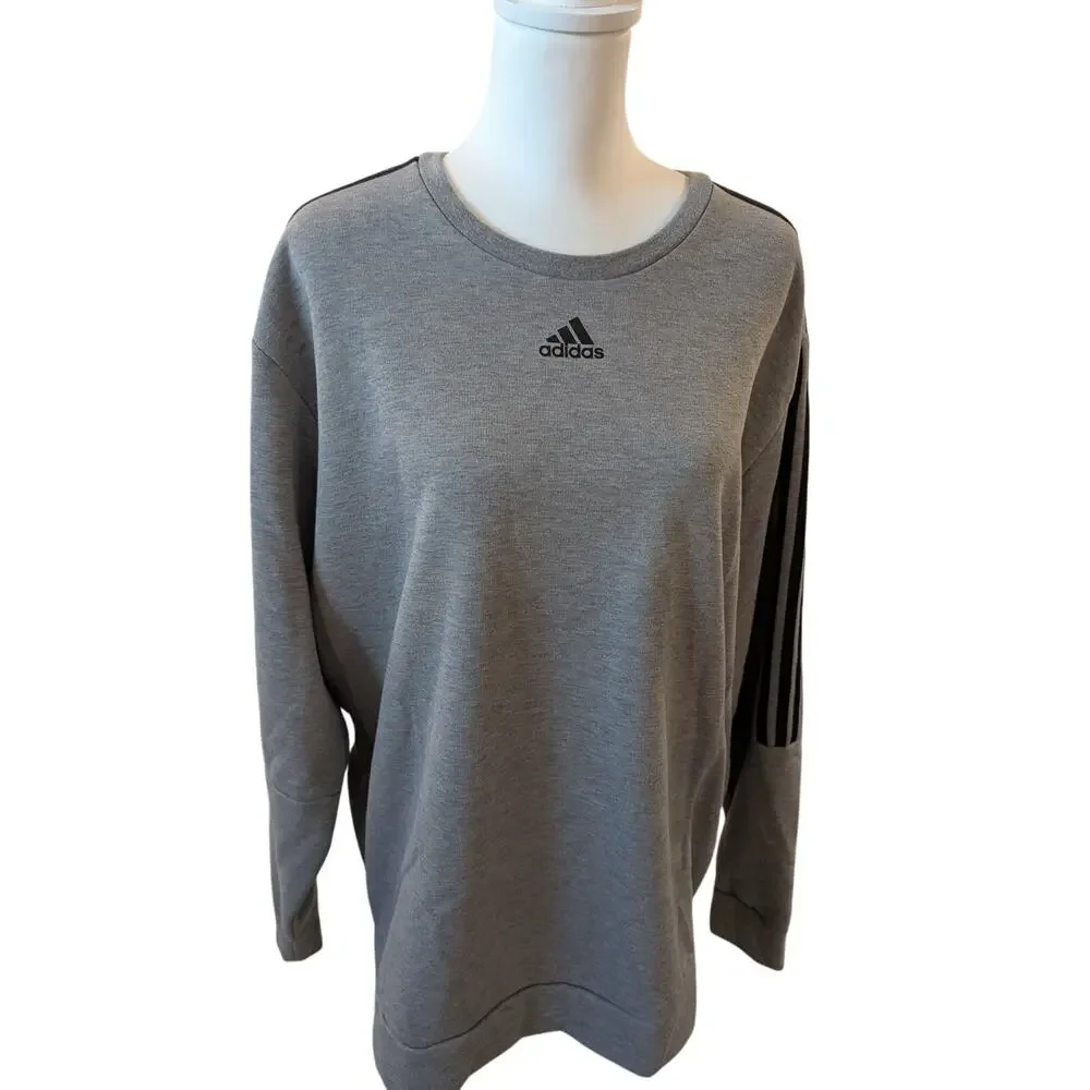 Adidas Sweatshirt Mens Gray Three‎ Stripe Crew Neck Pullover Athletic size XL